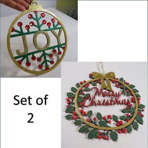 Christmas Holiday Wall Decor (2) Wooden Laser Cut